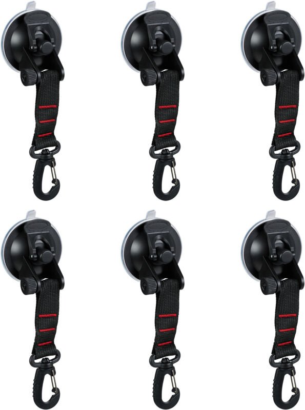 Relaxdays - Saugnapf Haken, 6er Set, für Camping, Wohnmobil, Auto, starker Halt, 2 kg, Campingzubehör, Saughaken, schwar...