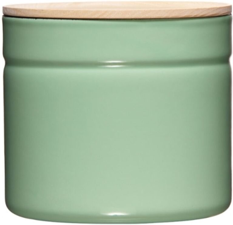 Vorratsdose mit Eschenholzdeckel Ø13cm 1,26L Green Emaille