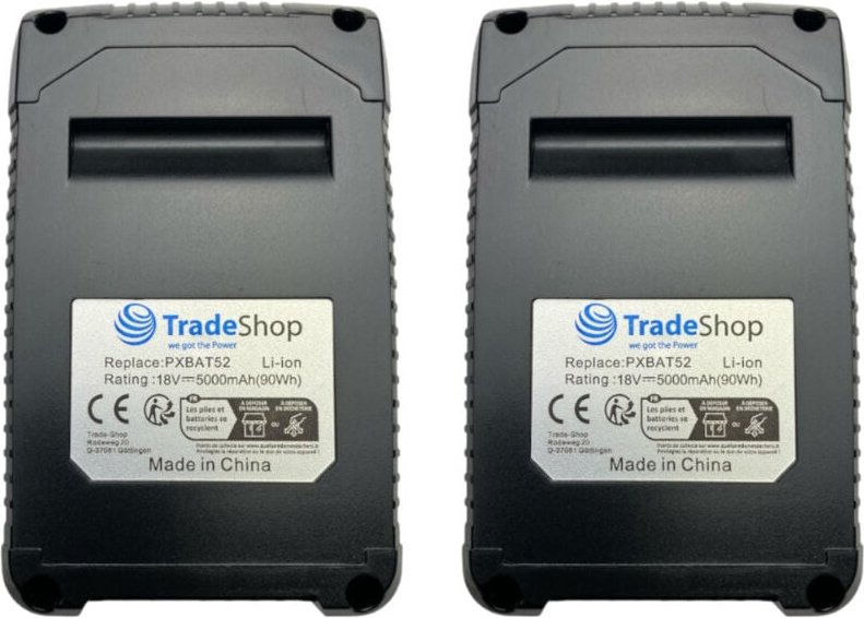 2x Trade-shop Li-Ion Akku 18V 5000mAh für Einhell Freelexo 300, 350, 400 bt, 450 bt, 500, 600 bt, 750, 800, 900, Cam 350...
