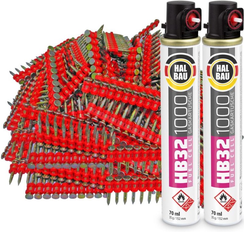 Gaskartusche HB32 x 2 St. + Betonnägel 19mm 2000 St HB42 - Contoo