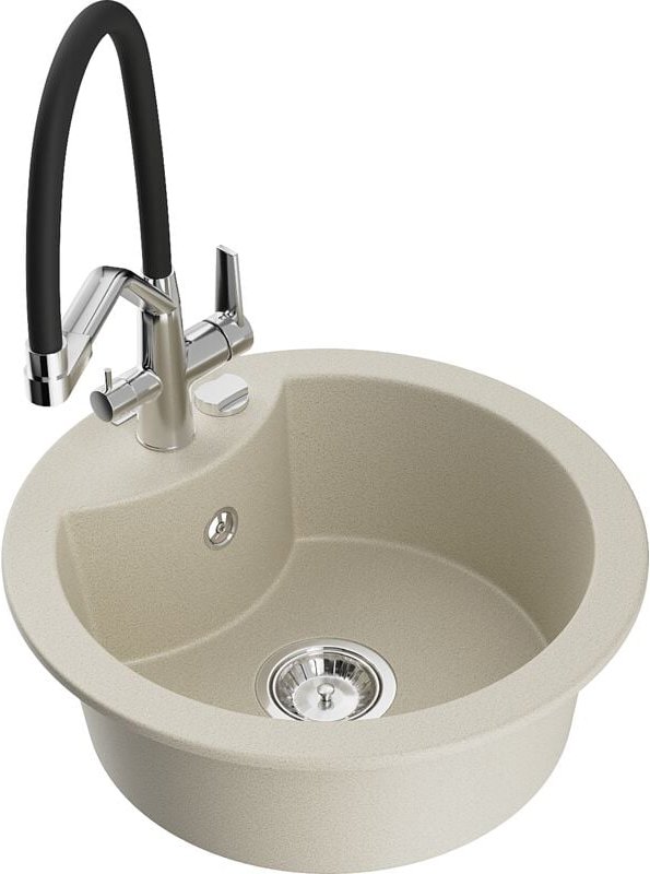 Mexen Diego 1-Becken-Granitspüle mit Mischbatterie Duo, Beige - 6512-69-671701-07