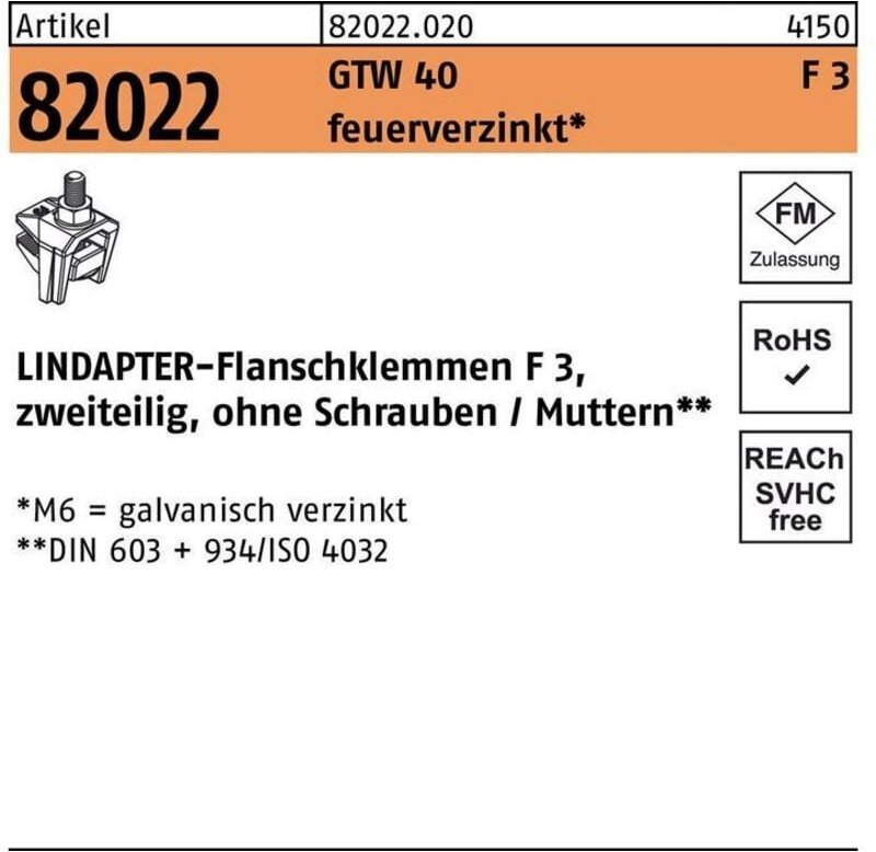 Flanschklemme r 82022 gtw 40 f 3 m 10 / 30 feuerverzinkt