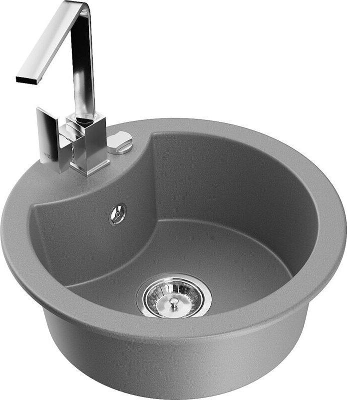 Diego 1-Becken-Granit-Spüle mit Mischbatterie Rita, Grau - 6512-71-670300-00 - Mexen