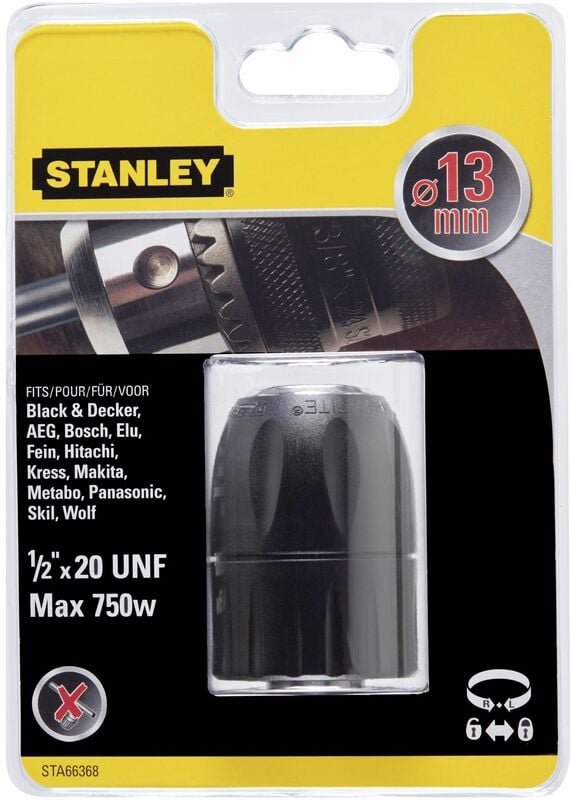 Automatisches Bohrfutter ø 13 mm. Innengewinde. 1/2' x 20 unf. Max. 750 w. Stanley STA66368-QZ