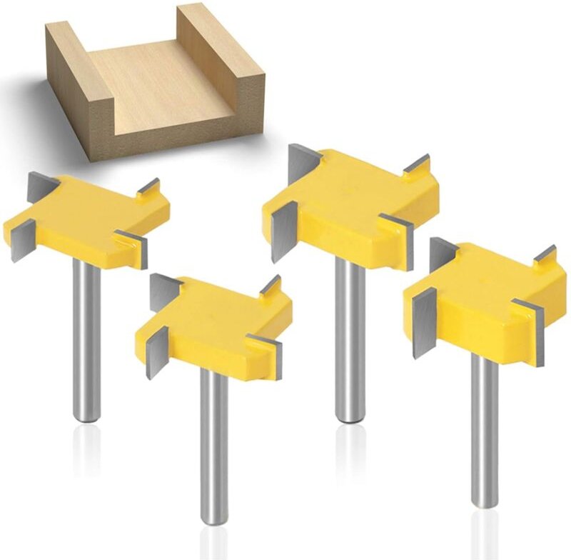 Sollbry - 6-mm-Schaft, Spoilboard-Oberflächenfräser, Bit-Set, 4 Flügelplatten, Abflachungsfräser, Wolframkarbidfräser fü...