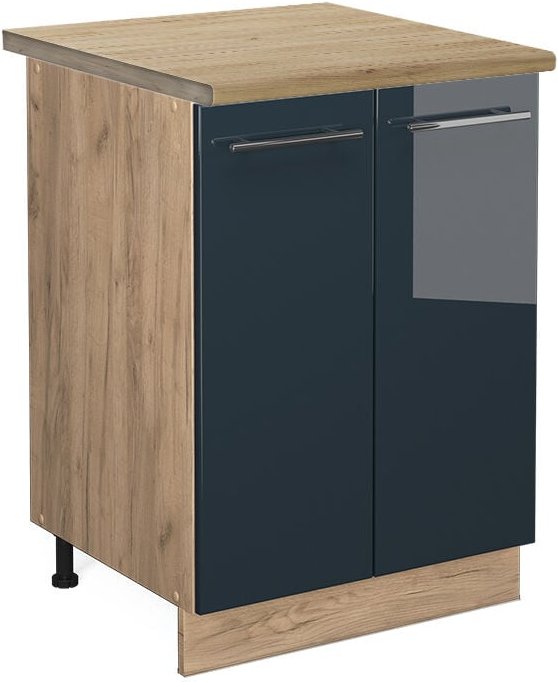 Thumbnail - Vicco - Unterschrank Fame-Line, Dunkelblau Hochglanz, 60 cm , ap Eiche