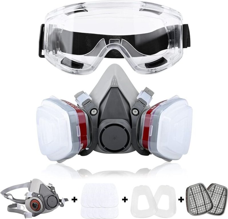 Wiederverwendbare Atemschutzmaske Halbmaske 6200 Gasmaske Atemschutzmasken mit Schutzbrille zum Lackieren Schweißen