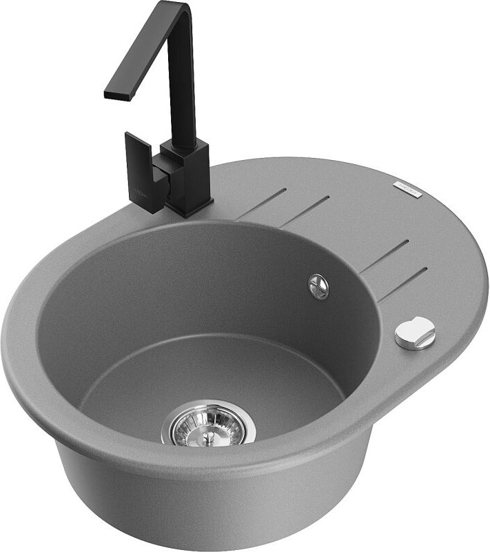 Kevin 1 Becken-Granitspüle mit Abtropffl√§che und Mischbatterie Rita, Grau - 6517-71-670300-70 - Mexen