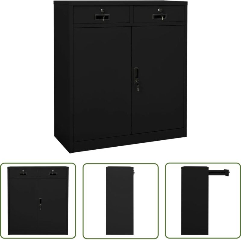 The Living Store Büroschrank Schwarz 90x40x102 cm Stahl - Büroschrank - Aktenschrank - Stahlterschrank - Schreibtischsch...