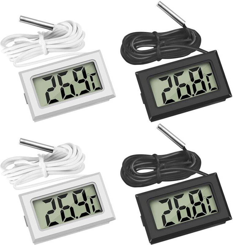 Odipie - 4-teiliges Kühlschrank-Thermometer, digitales LCD-Thermometer mit wasserdichter Sonde für Kühlschrank-Gefriersc...