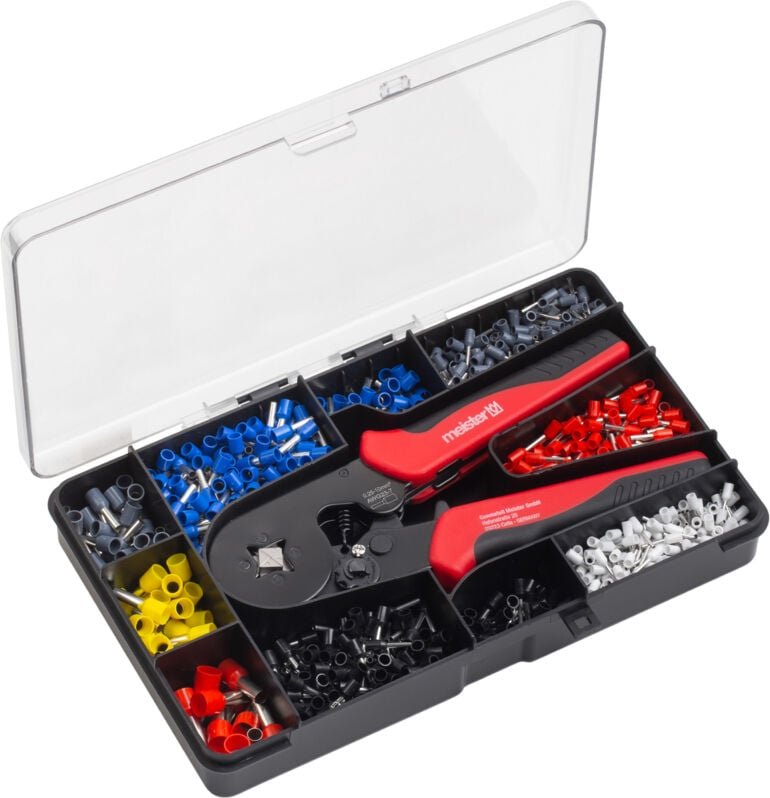 Meister - Crimpzangen-Set 1200-teilig - Inklusive Aderendhülsen - Vierkant-Crimpung - Polypropylen / Crimpzangen-Aderend...
