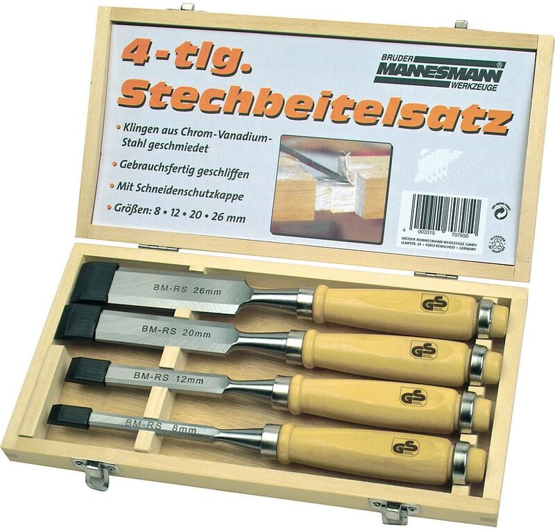 Brüder Mannesmann - Stechbeitelsatz, in Holzkassette, 4-teilig M66104 M66104