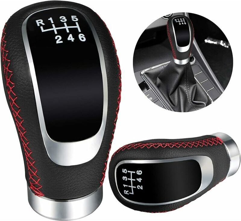 Tigrezy - Universelles Auto-Innenzubehör, 6-Gang-Schaltknaufhebel aus Leder mit 3 Adaptern, 8 mm, 10 mm, 12 mm, Schwarz,...
