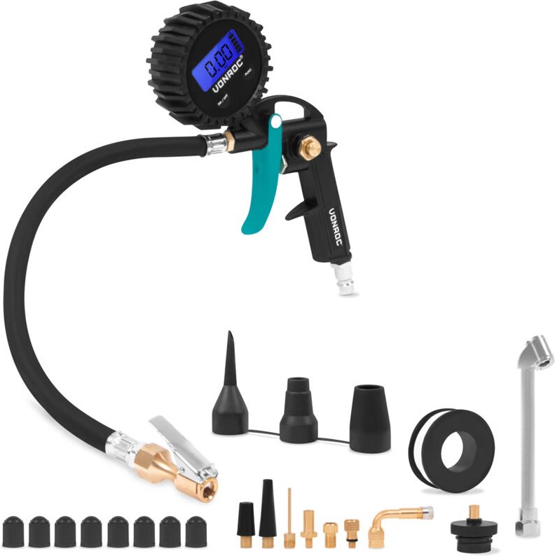 Thumbnail - Vonroc - pro Reifenfüller – 3-in-1: Aufpumpen, Druck messen und Luft ablassen – Digitales Manometer – 10 bar – Universel...