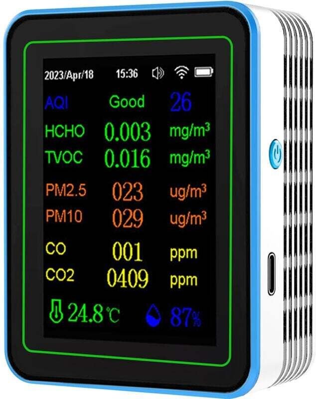 Decdeal 12-in-1 WiFi-Luftqualitätsdetektor Kohlendioxid mit Zeit-Datumsanzeige AQI PM2.5 PM10 HCHO TVOC CO2 Temperatur-F...