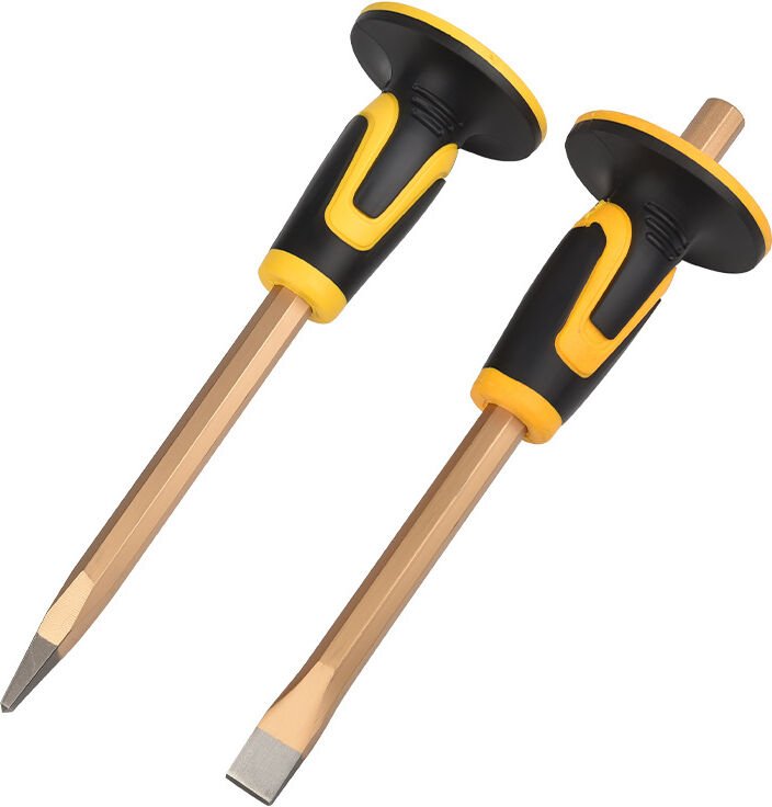 Spitzmeißel, Flachmeißel, Handmeißel mit Handschutz 300 mm, ergonomischer rutschfester Griff, Meißel mit extra großer Sc...