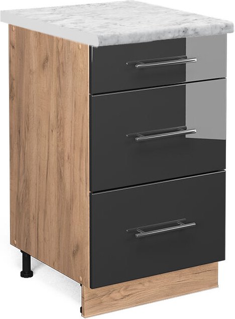 Vicco - Küchenunterschrank Fame-Line, Anthrazit Hochglanz, 50 cm , ap Marmor