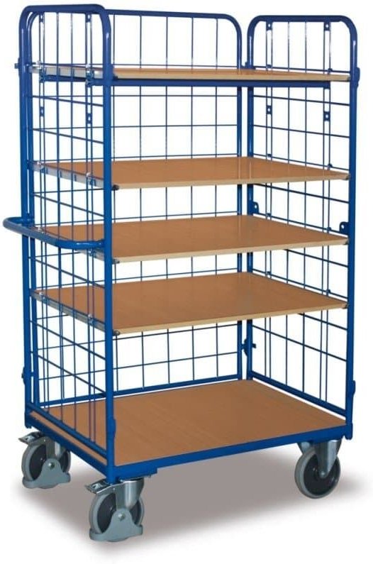VARIOfit Dreiwandwagen, hoch und vergittert mit 5 Etagen 1000x600mm