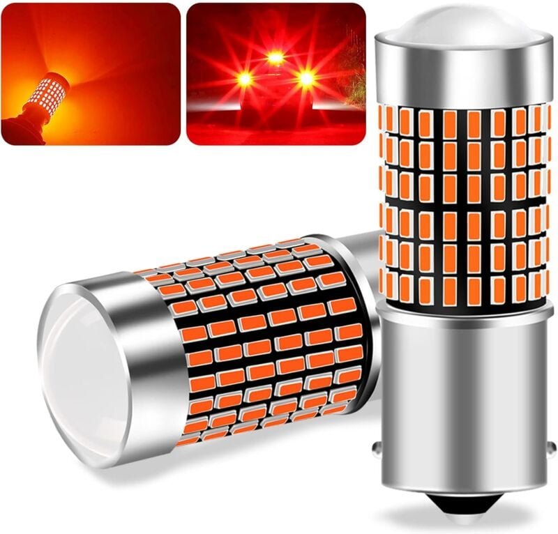 Jusch - 2 Stück 1156 BA15S P21W LED-Glühbirne, 144 LEDs, rote Autobirne, superhell, wasserdicht, geeignet für Rückfahrsc...