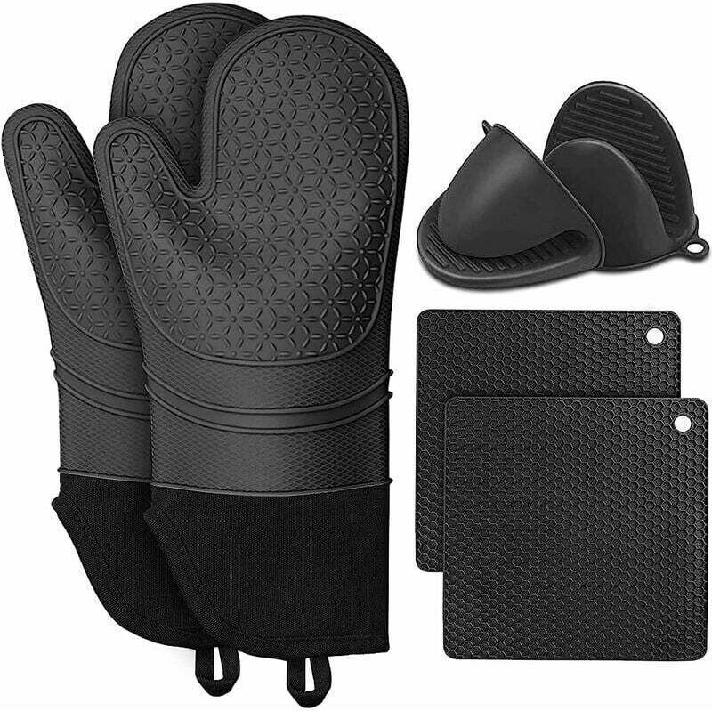 Silikon-Ofenhandschuhe + Mini-Ofenhandschuhe + Topflappen, 260 °C hitzebeständiger Handschuh, leicht zu reinigende Backh...