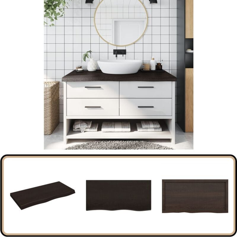Waschtischplatte Dunkelbraun 100x50x(2-6)cm Massivholz - Eichenholz Platte - Holz Waschttischplatte - Waschtischplatte M...