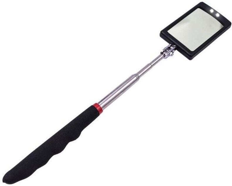 Inspektionsspiegel, teleskopisch, rechteckig, drehbar, um 360 Grad drehbar, mit 2 extra hellen LED-Lichtern - Ahlsen