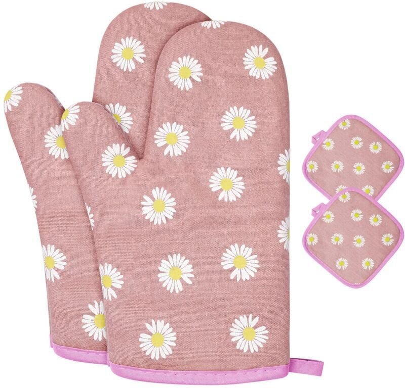 Thumbnail - ZVD - Ofenhandschuhe, 1 Paar Baumwoll-Ofenhandschuhe mit 2 Topflappen, waschbare Ofenhandschuhe, rutschfeste Küchenhands...