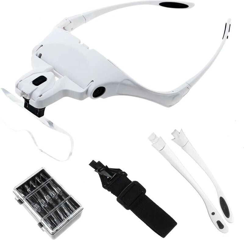 Lupe mit 2 LEDs – Beleuchtete Lupe, Kopflupe zum Lesen, für alle Präzisionsarbeiten, Nähen, Schmuck, Reparaturen, Uhren ...