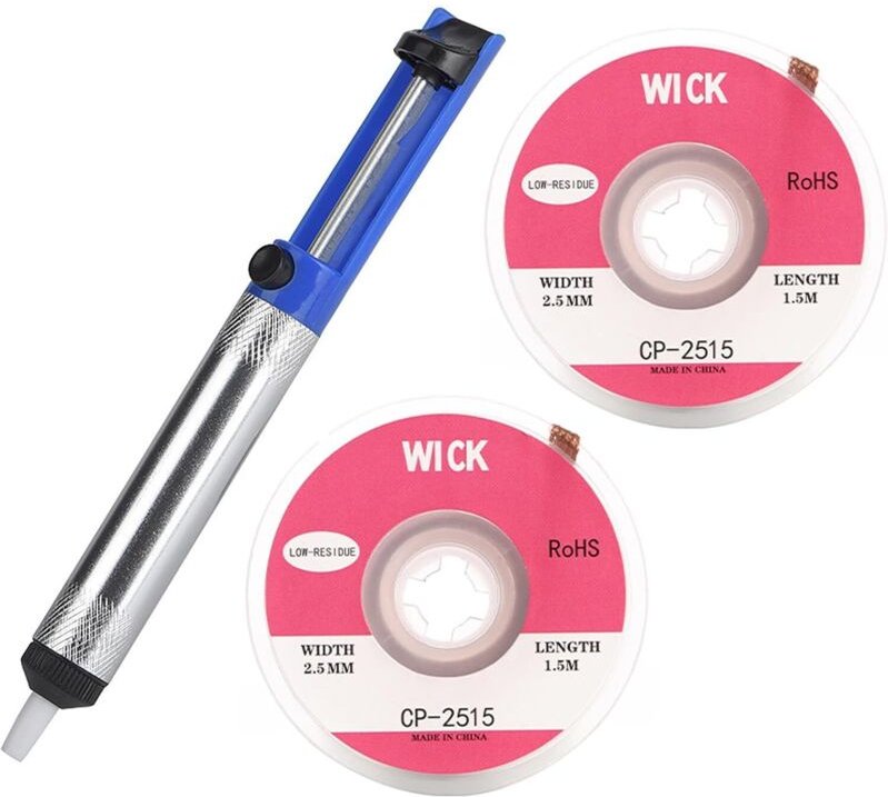 Bluedeer - Entlötpumpe Set, Entlötpumpe und 2 Entlötlitze 2,5 mm 1,5 mm, Desoldering Wick&Desoldering Pump, 2pcs Entlöte...