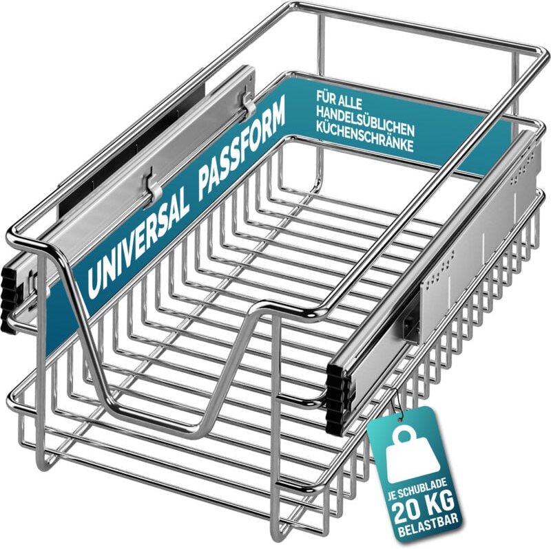 Casaria® Teleskopschublade Ausziehbare Schublade Küche 30-60cm 20kg Belastbar Verchromt Korbauszug mit Zubehör Haushalt ...