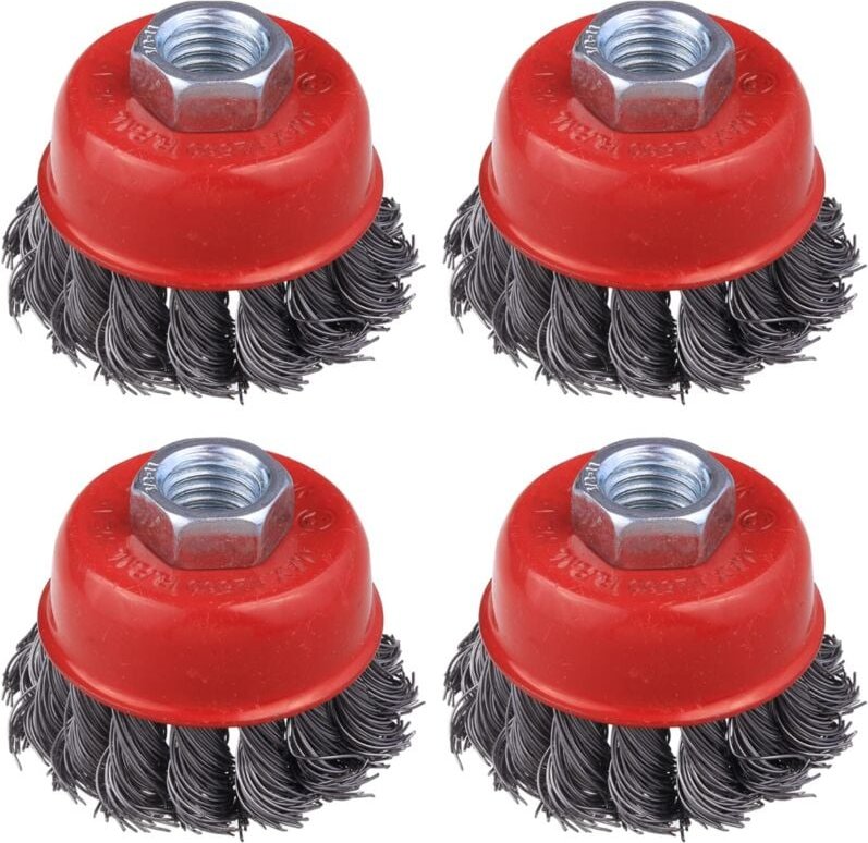 Ulisem Draht-Radbürste, 4er-Pack 2,5 Zoll gedrehte gezopfte Topfbürsten für Schleifmaschinen, 5/8 Zoll bis 11 Zoll Gewin...