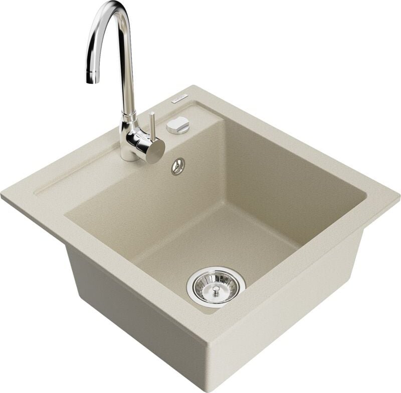 Vito 1-Becken-Granit-Spüle mit Mischbatterie Telma, Beige - 6503-69-670200-00 - Mexen