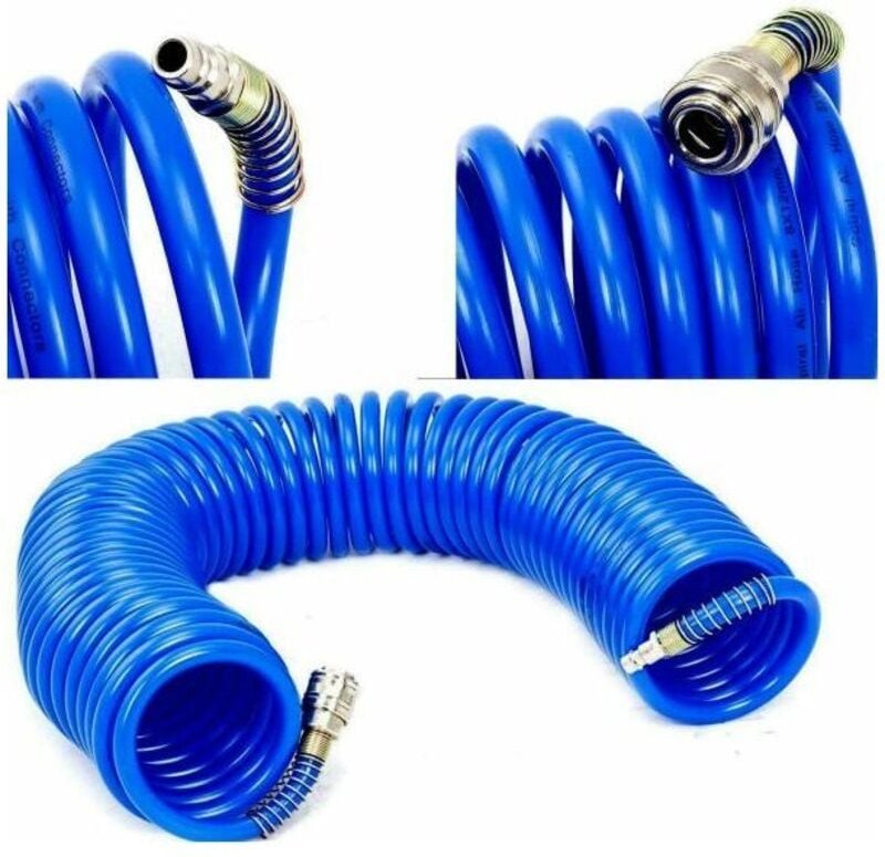 Spiral-Druckluftschlauch 12 x 8 mm, 15 Meter, flexibel für Kompressoranschluss