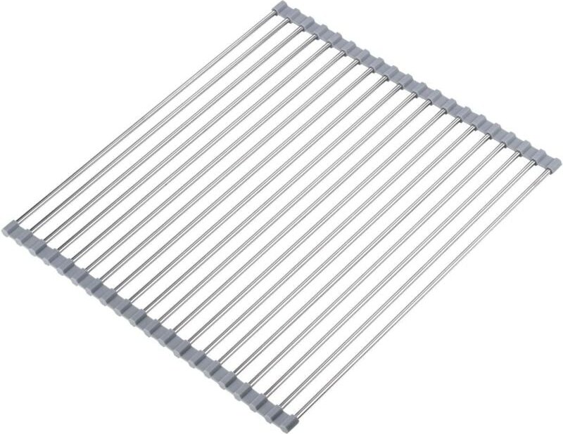 Abtropfgestell, faltbar, Edelstahl, grau, Abtropfgestell, 20 Röhren, 43 x 40 cm, 1 Küchenthekenmatte