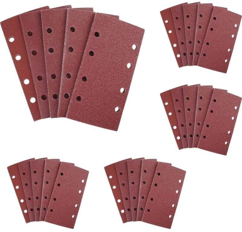 25 pezzi di carta vetrata per levigatrice orbitale 93 x 185 mm, 8 fori, carta vetrata rettangolare, grana 40/60/80/120/2...