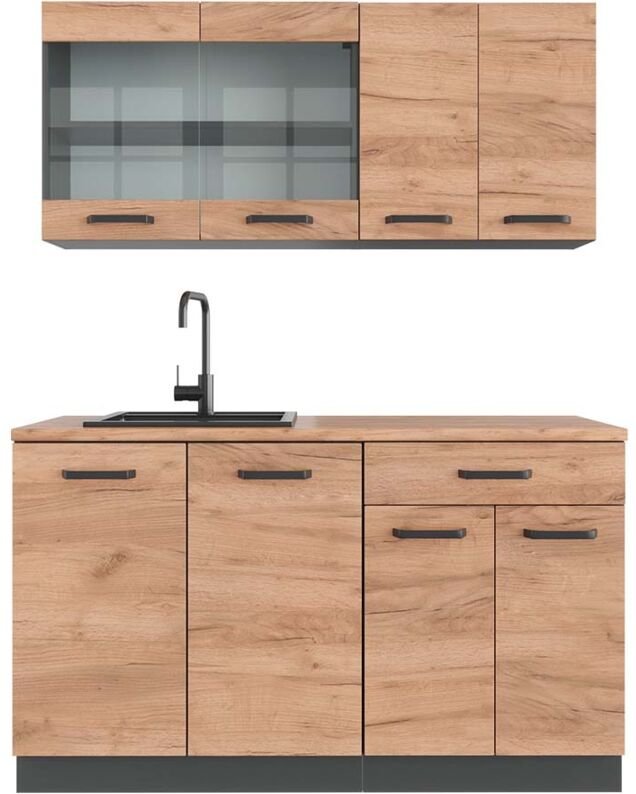 Vicco - Singleküche R-Line, Goldkraft Eiche/Anthrazit, 140 cm , ap Eiche