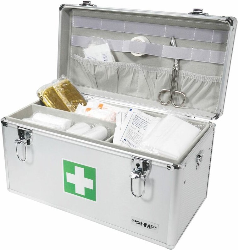14701-09 Medizinkoffer, Erste Hilfe Koffer, Aluminium, Arzneikoffer, 40 x 22,5 x 20,5 cm, silber - HMF
