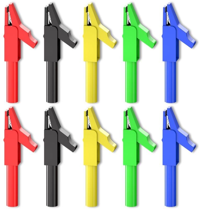 Dolaso - 10 Stück isolierte Krokodilklemmen mit 4-mm-Bananenstecker, 300 v, 15 a, fünf Farben für elektrische Tests mit ...