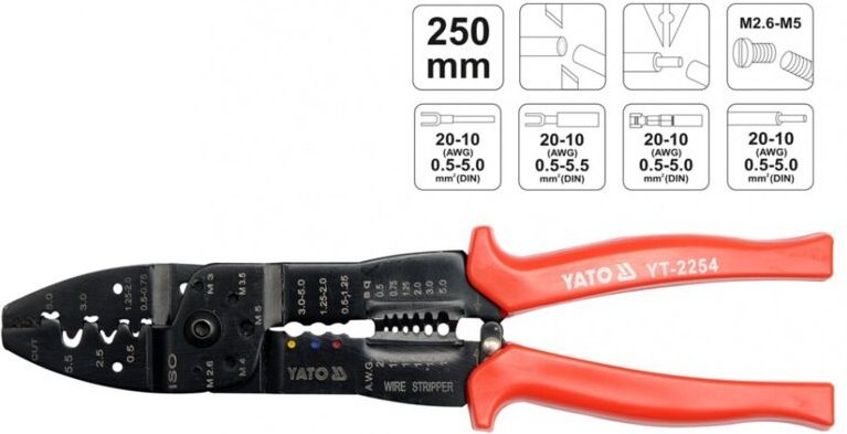 Yato szczypce do zaciskania konektorów 0.5-5.5 mm2 2254