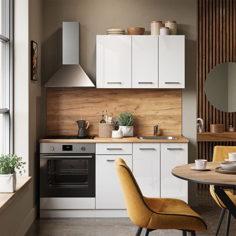 Thumbnail - Singleküche R-Line, Weiß Hochglanz/Weiß, 160 cm mit Herdumbauschrank ohne Arbeitsplatte, Vicco