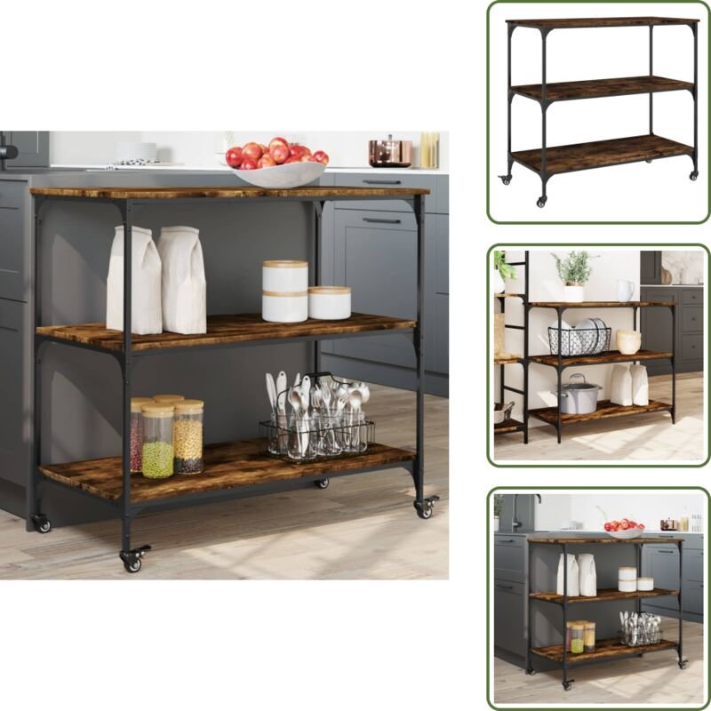 Küchenwagen Räuchereiche 102x50x95 cm Holzwerkstoff - Küchentisch - Küchenschrank - Rollwagen - Kücheninsel - Mobiliar -...