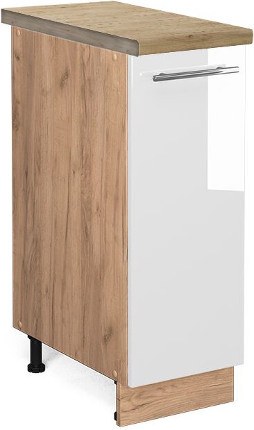 Thumbnail - Vicco - Küchenschränke Fame-Line, Weiß Hochglanz, 30 cm , ap Eiche