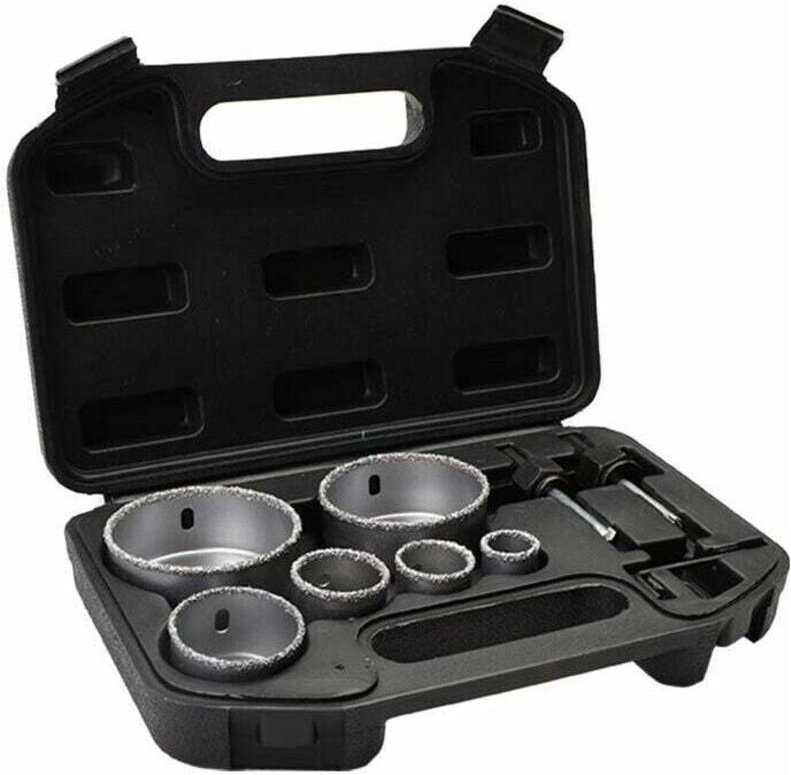 Diamantbeschichtetes Fliesen-Lochsägen-Set mit Aufbewahrungsbox aus Legierung, 6 Löcher, 22–73 mm, tragbar, langlebig, B...