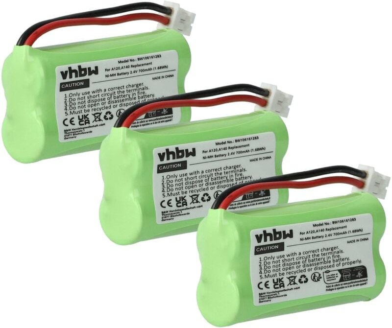vhbw 3x NiMH Akku 700mAh (2.4V) kompatibel mit schnurlos Festnetz Telefon Siemens Gigaset A245 Duo, A245 weiß Ersatz für...