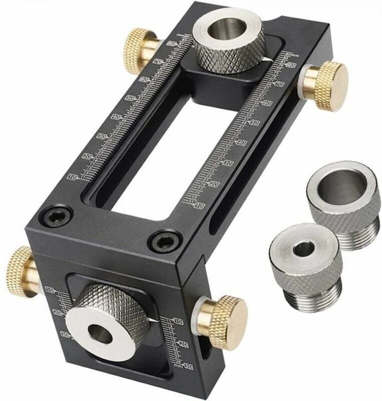 Ymyny 2-in-1-Bohrlehre für die Holzbearbeitung, verstellbare Taschenlochlehre, 4-Loch-Bohrführungssatz 6/8/10/12 mm, Sch...