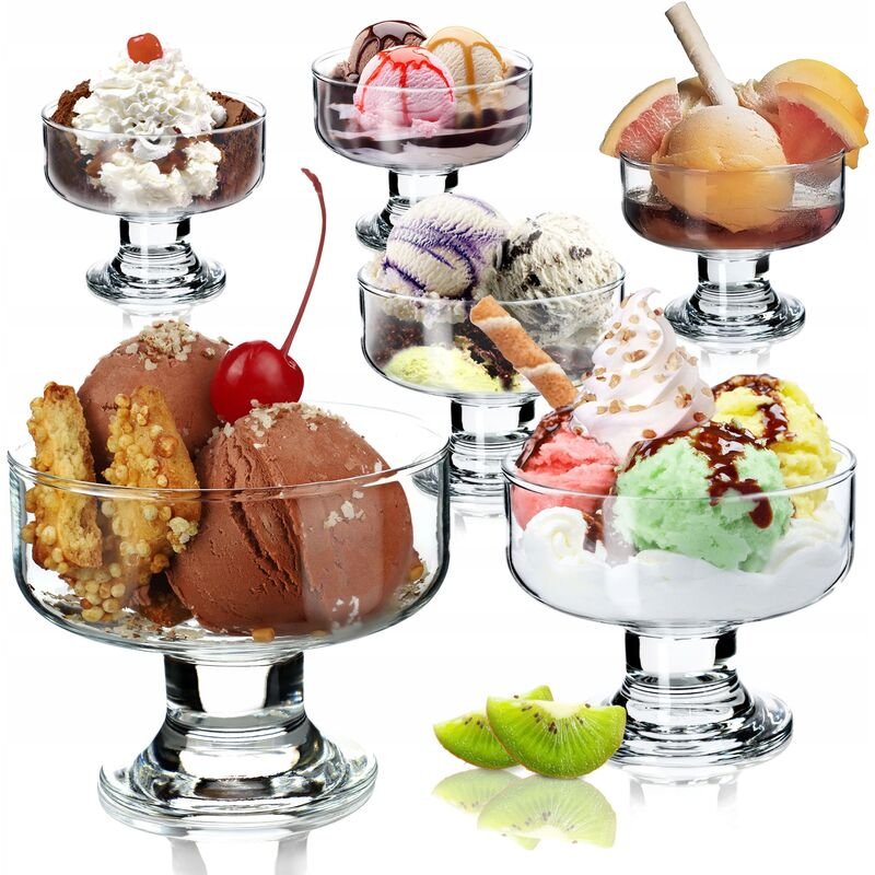 Eisbecher Glas Set, Eisschalen, Dessertgläser mit Fuß 6, 180 ml - Kadax