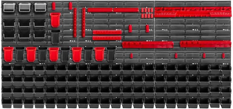 KADAX Werkstattwandregal, Wandplatten, 174 x 78 cm, Rot und Schwarz, 130 tlg.