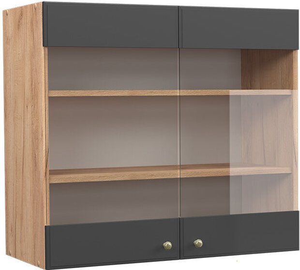 Vicco - Küchenglasschrank Fame-Line, Anthrazit-Gold, 80 cm