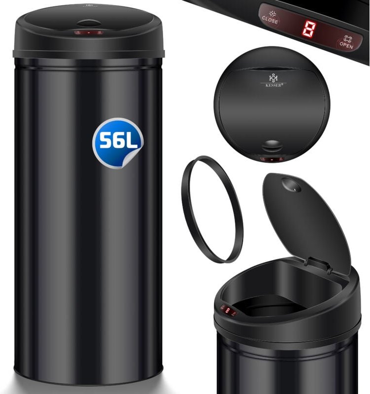 Automatik Sensor Mülleimer Abfalleimer Abfall edelstahl Papierkorb 56 Liter schwarz - Kesser