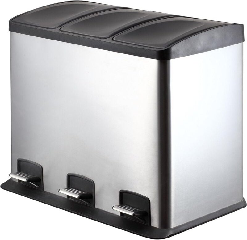 King Home Abfalleimer 3x12 l für Mülltrennung 55,5x36x45h cm mit Pedal
